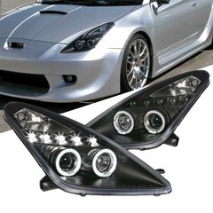 Μπροστινά Φανάρια Set Για Toyota Celica T230 99-05 Angel Eyes & Led Μαύρα H3/H1 Manual Junyan