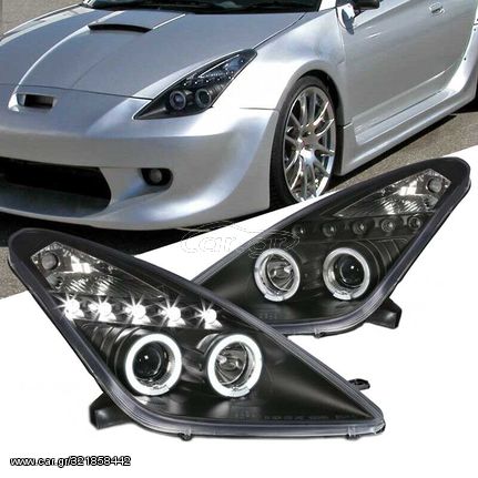 Μπροστινά Φανάρια Set Για Toyota Celica T230 99-05 Angel Eyes & Led Μαύρα H3/H1 Manual Junyan