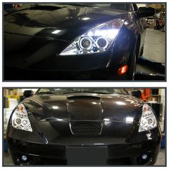 Μπροστινά Φανάρια Set Για Toyota Celica T230 99-05 Angel Eyes & Led Χρωμίου H3/H1 Manual Junyan