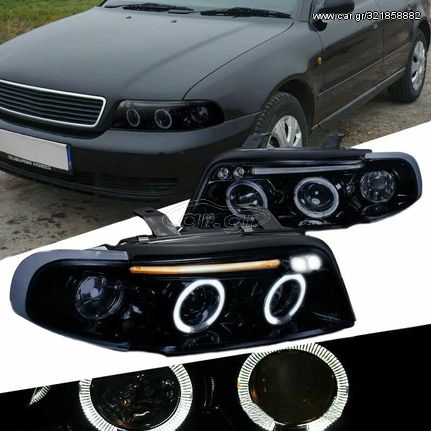 Μπροστινά Φανάρια Set Για Audi A4 B5 94-98 Angel Eyes & Led Μαύρα H1/H1 Junyan