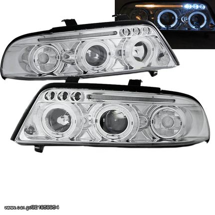 Μπροστινά Φανάρια Set Για Audi A4 B5 99-00 Angel Eyes & Led Χρωμίου H1/H1 Junyan