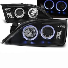 Μπροστινά Φανάρια Set Για Ford Mondeo 00-07 Angel Eyes & Led Μαύρα H1/H1 With Motor JunYan