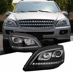 Μπροστινά Φανάρια Set Για Mercedes-Benz ML-Class W164 05-08 DRL Tube Lights Dynamic Φλας W166 Look Μαύρα H9/H1 Με Μοτέρ JunYan