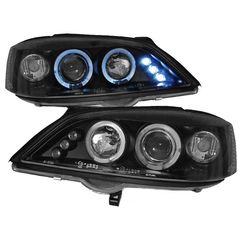 Μπροστινά Φανάρια Set Για Opel Astra G 98-04 Angel Eyes & Led Μαύρα H1/H1 JunYan