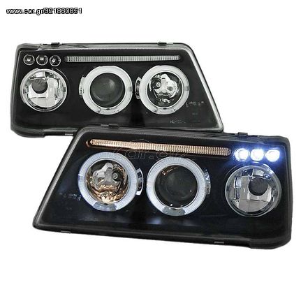 Μπροστινά Φανάρια Set Για Peugeot 205 Angel Eyes & Led Μαύρα H1/H1 Manual JunYan