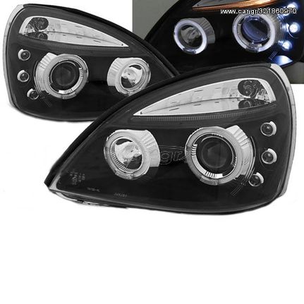 Μπροστινά Φανάρια Set Για Renault Clio 01-05 Angel Eyes & Led Μάυρα H1/H1 JunYan