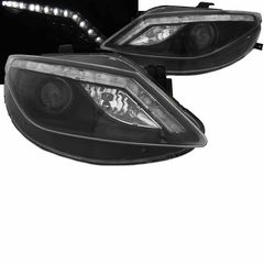 Μπροστινά Φανάρια Set Για Seat Ibiza 6J 08-12 DRL Μαύρα H9 Με Μοτέρ JunYan
