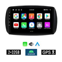 KIROSIWA 2+32GB SMART 453 (μετά το 2016) Android οθόνη αυτοκίνητου 2GB με GPS WI-FI (ηχοσύστημα αφής 9" ιντσών FORTWO OEM Youtube Playstore MP3 USB Radio Bluetooth Mirrorlink εργοστασιακή, AUX, 4x60W)