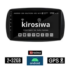 KIROSIWA 2+32GB SMART 453 (μετά το 2016) Android οθόνη αυτοκίνητου 2GB με GPS WI-FI (ηχοσύστημα αφής 9" ιντσών FORTWO OEM Youtube Playstore MP3 USB Radio Bluetooth Mirrorlink εργοστασιακή, AUX, 4