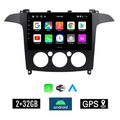 KIROSIWA 2+32GB FORD S-MAX 2006 - 2014 (με χειροκίνητο κλιματισμό) Android οθόνη αυτοκίνητου 2GB με GPS WI-FI (ηχοσύστημα αφής 9" ιντσών OEM Youtube Playstore MP3 USB Radio Bluetooth Mirrorlink εργοστ
