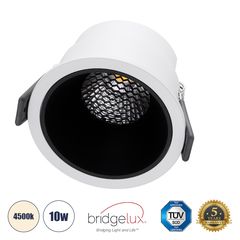 GloboStar® PLUTO-M 60252 Χωνευτό LED Spot Downlight TrimLess Φ8.4cm 10W 1300lm 38° AC 220-240V IP20 Φ8.4 x Υ5.9cm - Στρόγγυλο - Λευκό με Μαύρο Κάτοπτρο & Anti-Glare HoneyComb - Φυσικό Λευκό 4500K - Br