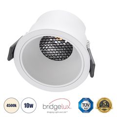 GloboStar® PLUTO-M 60254 Χωνευτό LED Spot Downlight TrimLess Φ8.4cm 10W 1300lm 38° AC 220-240V IP20 Φ8.4 x Υ5.9cm - Στρόγγυλο - Λευκό & Anti-Glare HoneyComb - Φυσικό Λευκό 4500K - Bridgelux COB - 5 Ye