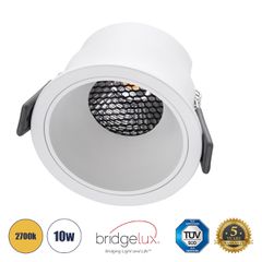 GLOBOSTAR® PLUTO-M 60255 Χωνευτό Downlight Σποτ με Honeycomb Anti Glare Reflector LED 10W 1250lm 38° AC 220-240V IP20 Θερμό Λευκό 2700K - Bridgelux COB Chip & TÜV SÜD Driver - Λευκό Ματ - Μ8.4 x Π8.4