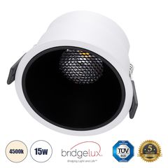 GloboStar® PLUTO-B 60258 Χωνευτό LED Spot Downlight TrimLess Φ10.4cm 15W 1950lm 38° AC 220-240V IP20 Φ10.4 x Υ6.5cm - Στρόγγυλο - Λευκό με Μαύρο Κάτοπτρο & Anti-Glare HoneyComb - Φυσικό Λευκό 4500K -