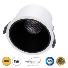 GloboStar® PLUTO-B 60259 Χωνευτό LED Spot Downlight TrimLess Φ10.4cm 15W 1875lm 38° AC 220-240V IP20 Φ10.4 x Υ6.5cm - Στρόγγυλο - Λευκό με Μαύρο Κάτοπτρο & Anti-Glare HoneyComb - Θερμό Λευκό 2700K - B