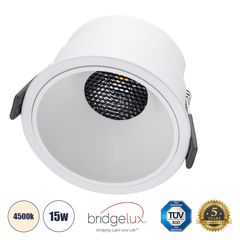 GloboStar® PLUTO-B 60260 Χωνευτό LED Spot Downlight TrimLess Φ10.4cm 15W 1950lm 38° AC 220-240V IP20 Φ10.4 x Υ6.5cm - Στρόγγυλο - Λευκό & Anti-Glare HoneyComb - Φυσικό Λευκό 4500K - Bridgelux COB - 5