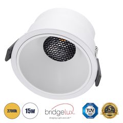 GloboStar® PLUTO-B 60261 Χωνευτό LED Spot Downlight TrimLess Φ10.4cm 15W 1875lm 38° AC 220-240V IP20 Φ10.4 x Υ6.5cm - Στρόγγυλο - Λευκό & Anti-Glare HoneyComb - Θερμό Λευκό 2700K - Bridgelux COB - 5 Y