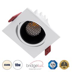 GLOBOSTAR® LEO-SQ 60288 Χωνευτό Κινούμενο Downlight Σποτ με Honeycomb Anti Glare Reflector LED 10W 1300lm 38° AC 220-240V IP20 Φυσικό Λευκό 4500K - Bridgelux COB Chip & TÜV SÜD Driver - Λευκό & Μαύρο