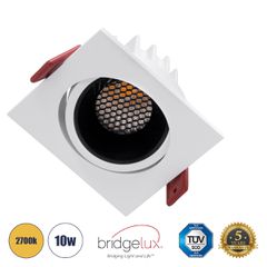 GLOBOSTAR® LEO-SQ 60289 Χωνευτό Κινούμενο Downlight Σποτ με Honeycomb Anti Glare Reflector LED 10W 1250lm 38° AC 220-240V IP20 Θερμό Λευκό 2700K - Bridgelux COB Chip & TÜV SÜD Driver - Λευκό & Μαύρο Μ