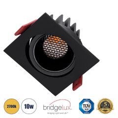 GLOBOSTAR® LEO-SQ 60293 Χωνευτό Κινούμενο Downlight Σποτ με Honeycomb Anti Glare Reflector LED 10W 1250lm 38° AC 220-240V IP20 Θερμό Λευκό 2700K - Bridgelux COB Chip & TÜV SÜD Driver - Μαύρο Ματ - Μ8.
