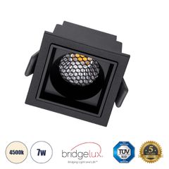 GLOBOSTAR® PLUTO-S 60268 Χωνευτό Downlight Σποτ με Honeycomb Anti Glare Reflector LED 7W 910lm 38° AC 220-240V IP20 Φυσικό Λευκό 4500K - Bridgelux COB Chip & TÜV SÜD Driver - Μαύρο Ματ - Μ6.4 x Π6.4 x