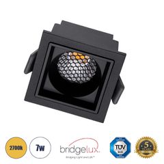 GLOBOSTAR® PLUTO-S 60269 Χωνευτό Downlight Σποτ με Honeycomb Anti Glare Reflector LED 7W 875lm 38° AC 220-240V IP20 Θερμό Λευκό 2700K - Bridgelux COB Chip & TÜV SÜD Driver - Μαύρο Ματ - Μ6.4 x Π6.4 x