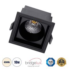 GLOBOSTAR® PLUTO-M 60274 Χωνευτό Downlight Σποτ με Honeycomb Anti Glare Reflector LED 10W 1300lm 38° AC 220-240V IP20 Φυσικό Λευκό 4500K - Bridgelux COB Chip & TÜV SÜD Driver - Μαύρο Ματ - Μ8.4 x Π8.4