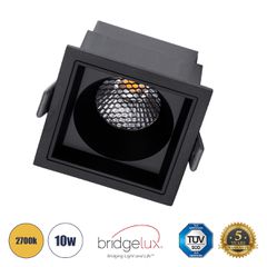 GLOBOSTAR® PLUTO-M 60275 Χωνευτό Downlight Σποτ με Honeycomb Anti Glare Reflector LED 10W 1250lm 38° AC 220-240V IP20 Θερμό Λευκό 2700K - Bridgelux COB Chip & TÜV SÜD Driver - Μαύρο Ματ - Μ8.4 x Π8.4