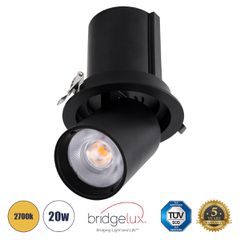 GLOBOSTAR® VIRGO-B 60313 Χωνευτό Κινούμενο Downlight Σποτ LED 20W 2500lm 36° AC 220-240V IP20 Θερμό Λευκό 2700K - Bridgelux COB Chip & TÜV SÜD Driver - Μαύρο Ματ - Μ13.5 x Π13.5 x Υ14cm / Q11.5cm - 5