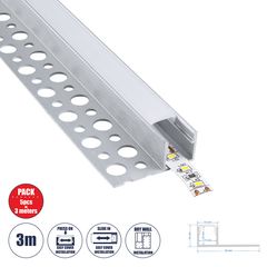 GloboStar® PLASTERBOARD-PROFILE 70834-3M Προφίλ Αλουμινίου - Βάση & Ψύκτρα Ταινίας LED με Λευκό Γαλακτερό Κάλυμμα - Χωνευτή Τερματική Χρήση σε Τελείωμα Γυψοσανίδας ή σε Πλακάκι - Trimless - Πατητό Κάλ