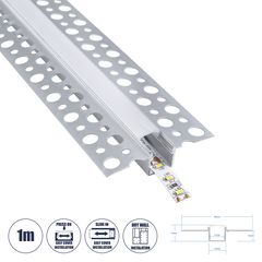 GloboStar® PLASTERBOARD-PROFILE 70838-1M Προφίλ Αλουμινίου - Βάση & Ψύκτρα Ταινίας LED με Λευκό Γαλακτερό Κάλυμμα - Χωνευτή Χρήση σε Γυψοσανίδα - Trimless - Πατητό Κάλυμμα - Ασημί - 1 Μέτρο - Μ100 x Π