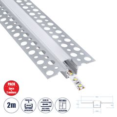 GloboStar® PLASTERBOARD-PROFILE 70838-2M Προφίλ Αλουμινίου - Βάση & Ψύκτρα Ταινίας LED με Λευκό Γαλακτερό Κάλυμμα - Χωνευτή Χρήση σε Γυψοσανίδα - Trimless - Πατητό Κάλυμμα - Ασημί - 2 Μέτρα - Πακέτο 5