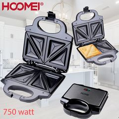 Hoomei Ηλεκτρική Τοστιέρα 750 W, με Αντικολλητικές Πλάκες με Σχήμα για Εύκολο Κόψιμο, Αυτόματο Θερμοστάτη & Αντικραδασμική Βάση, για 2 Τοστ, HM-5845