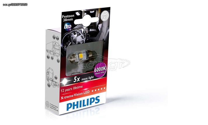 PHILIPS Festoon C5W  X-Treme Ultinon Led 38mm 6000K 24V 1W 1τμχ 249446000KX1