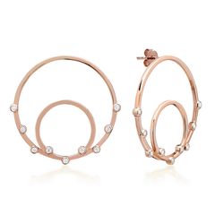 JCou Round Minimal Earring, Ασημένια 925° Σκουλαρίκια, με ροζ χρύσωμα JW906R4-02