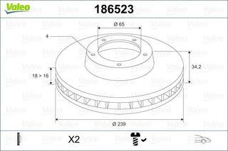 Δισκόπλακα VALEO 186523 για Volkswagen Lupo 1000cc 50ps 1998 2000