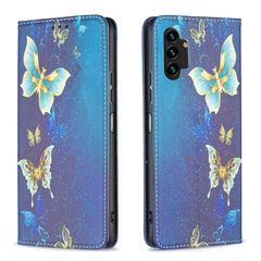 Θήκη Πορτοφόλι με Βάση Στήριξης (Όψη Δέρματος) για Samsung Galaxy A13 4G - Χρυσογάλανες Πεταλούδες σε Μπλε Φόντο