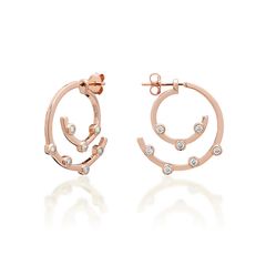 JCou Round Minimal Earring, Ασημένια 925° Σκουλαρίκια, με ροζ χρύσωμα JW906R4-04