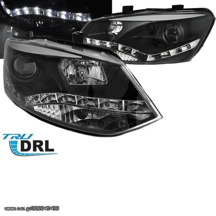 Μπροστινά Φανάρια Set Για Vw Polo 6R/ 6C 09-17 TRU DRL Μαύρα H7/H1 Sonar