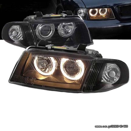 Μπροστινά Φανάρια Set Για Audi A4 B5 94-98 Angel Eyes Μαύρα H7/H7 Depo