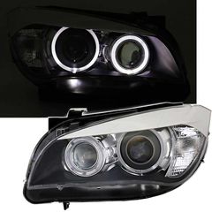 Μπροστινά Φανάρια Set Για Bmw X1 E84 09-12 Led Angel Eyes Μαύρα H7/H7 Με Μοτέρ Depo