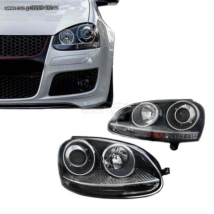 Μπροστινά Φανάρια Set Για Vw Golf V (5) 03-08 / Jetta GTI R32 Look Projectors Μαύρα H7/H7 Με Μοτέρ Depo