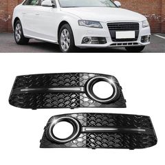 Δίχτυ Προφυλακτήρα Εμπρός Πλαινό Για Audi A4 B8 08-11 RS Look Γυαλιστερό Μαύρο / Χρώμιο Αριστερό & Δεξί 2 Τεμάχια