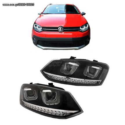 Μπροστινά Φανάρια Set Για Vw Polo 6R / 6C DRL U-Type Black H7/H7 Με Μότερ Eagle Eyes