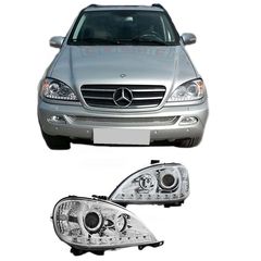 Μπροστινά Φανάρια Set Για Mercedes-Benz ML-Class W163 98-01 DRL Χρωμίου H1/H1 JunYan