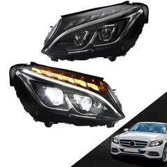 Μπροστινά Φανάρια Set Για Mercedes-Benz C-Class W205 14-18 TRU DRL Full Led Μαύρα Με Μοτέρ Depo