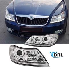 Μπροστινά Φανάρια Set Για Skoda Octavia 1Z 09-12 TRU DRL Χρωμίου H7/H1 Με Μοτέρ Sonar