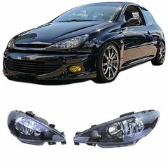 Μπροστινά Φανάρια Set Για Peugeot 206 98-13 Μαύρα Η7/Η7 Depo