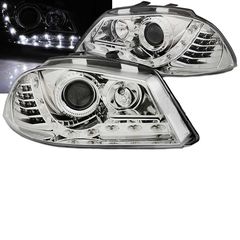 Μπροστινά Φανάρια Set Για Seat Ibiza 6L 02-08 DRL & Led Φλας Χρωμίου H1/H1 Junyan