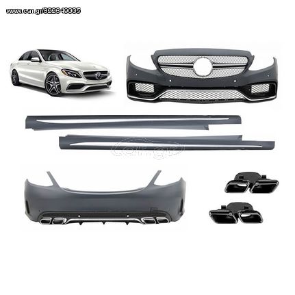 Body Kit Για Mercedes-Benz C-Class W205 14-18 Sedan Amg C63 Look Με Μάσκα & Μπούκες